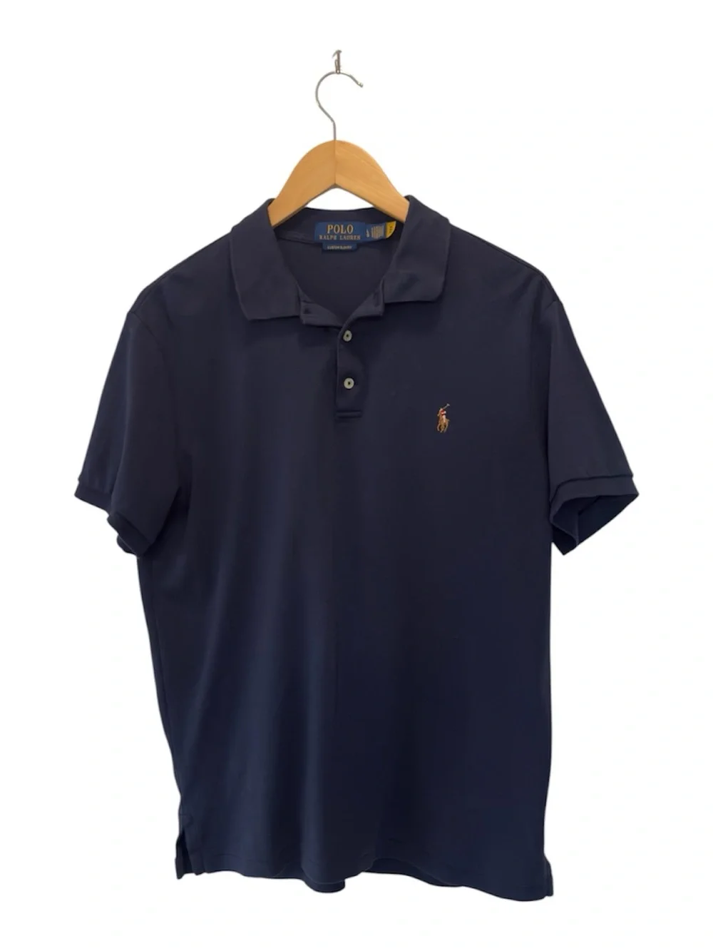 Ralph Lauren Slim Fit Soft Cotton Navy Polo with Tan Pony Embroidery L